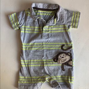Carter’s Gray &  Yellow Striped Romper with Monkey Patch 3 Months